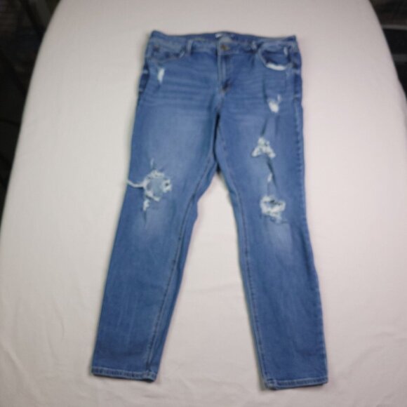 Old Navy Womens Rockstar Super Skinny Jeans 16 Medium Wash MId Rise Distressed - Picture 4 of 9